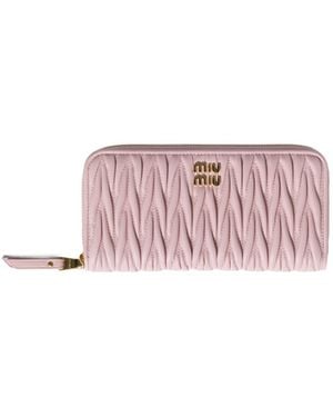 Miu Miu Large Matelassé Nappa Leather Wallet - Pink