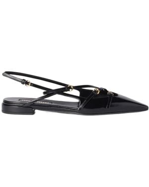 Miu Miu Leather Slingback Ballerinas With Buckles - Black