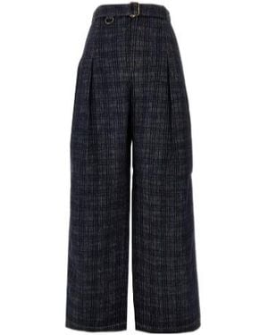 Burberry Wide-Leg Checked Belted Trousers - Blue