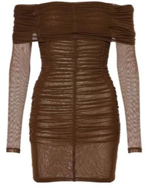 The Attico Ruched Off-Shoulder Jersey Minidress - Brown