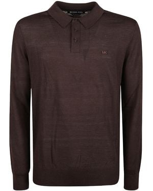 Michael Kors Core Merino Long Sleeve Polo Shirt - Brown