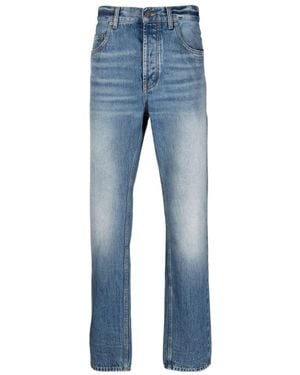 Saint Laurent Button Detailed Straight Leg Jeans - Blue
