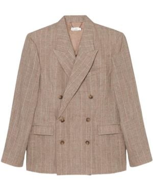 Jonathan Simkhai Striped Double-Breasted Suit Jacket - Brown
