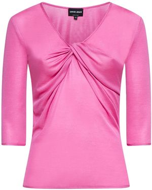 Giorgio Armani V-Neck Jersey Jumper - Pink