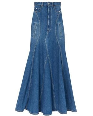 Burberry Flared Denim Maxi Skirt - Blue