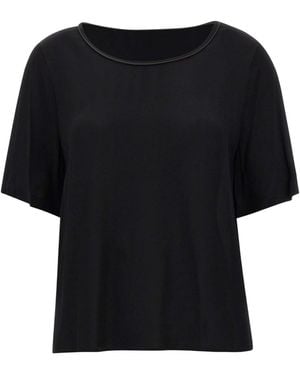 Kaos Satin Trim Short Sleeve Top - Black