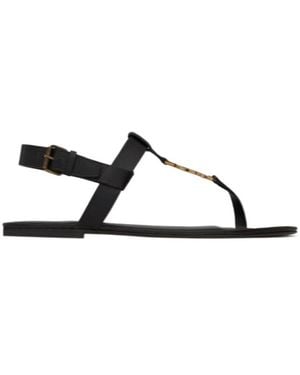 Saint Laurent Cassandra Logo Plaque Sandals - Brown