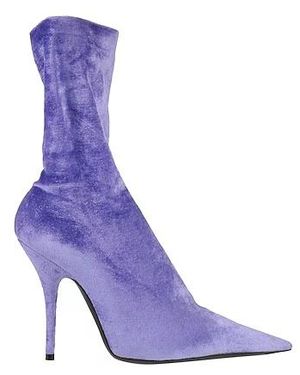 Balenciaga Velvet Pointed-Toe Ankle Boots - Purple
