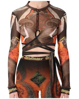 OTTOLINGER Mesh Paisley Wrap Long-Sleeve Top - Brown
