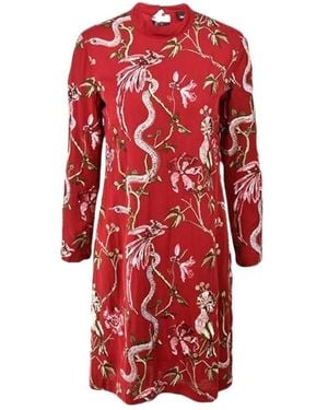 Just Cavalli Flower-And-Bird Embroidered Long-Sleeved Dress
