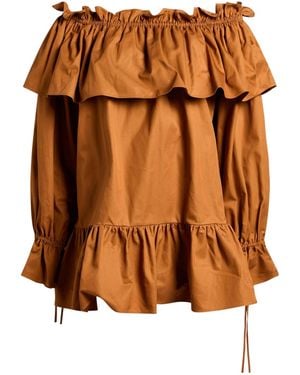 Saint Laurent Solid-Colored Off-Shoulder Top - Brown