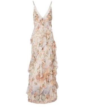 CAMILLA Embellished Floral Ruffled Silk Maxi Dress - Natural