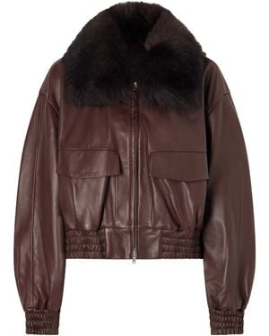 Nour Hammour Long-Sleeved Leather Jacket - Brown