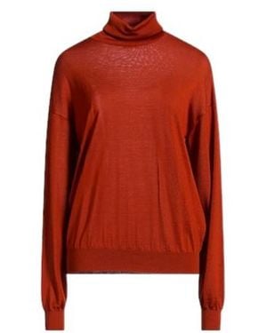 Saint Laurent Solid Colour Wool Turtleneck Knit Jumper - Red