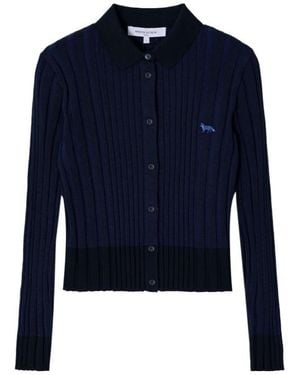 Maison Kitsuné Logo-Embroidered Cardigan - Blue