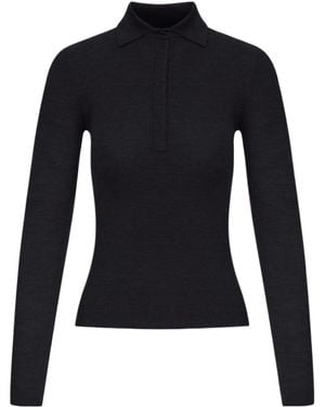 Max Mara Mxmangel Long-Sleeved Ribbed Polo Jumper - Blue