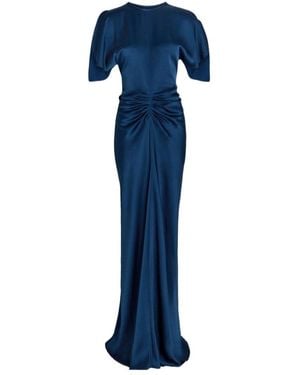 Victoria Beckham Gathered Satin-Crepe Gown - Blue