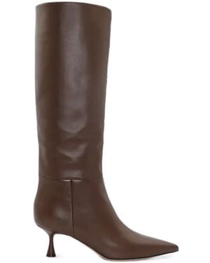 Gianvito Rossi 55Mm Joyce Leather Pointed-Toe Knee-High Boots - Brown