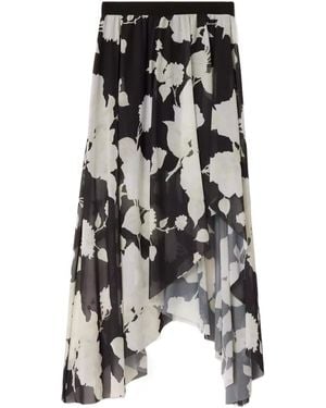 AllSaints Floral Print Asymmetric Midi Skirt - Black