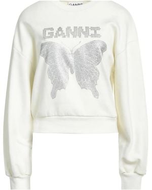 Ganni Solid-Color Suede Sweatshirt - White