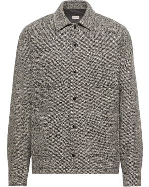 Moncler Melange Logo Patch Button-Up Shirt - Grey