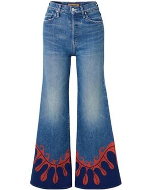 Mother La Doublej The Tomcat Roller Printed High-Rise Flared Jeans - Blue