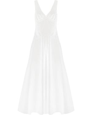 Alaïa Alaïa V-Neck Striped Midi Dress - White