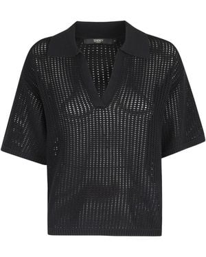 Seventy Open-Knit Polo Knitted Top - Black