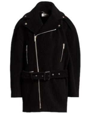 Saint Laurent Minimal Long-Sleeve Wool Coat - Black