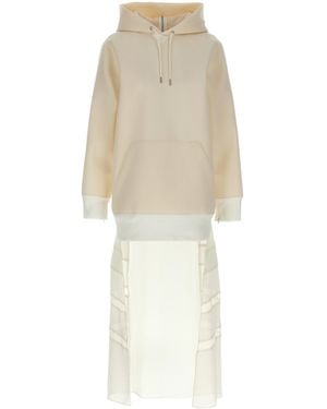 Sacai Suiting Bonding Mix Hooded Dress - White