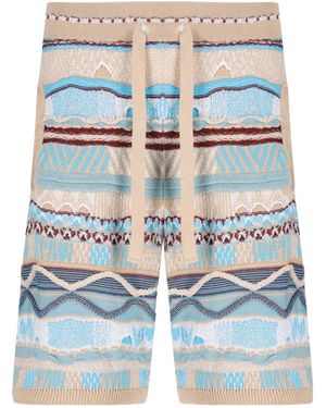 Laneus Knitted Jacquard Shorts - Blue