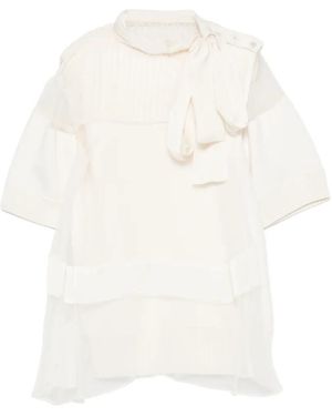 Sacai Pussy-Bow Panelled Top - White