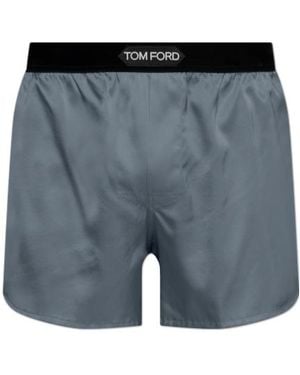Tom Ford Logo-Waistband Silk-Blend Boxer Shorts - Blue