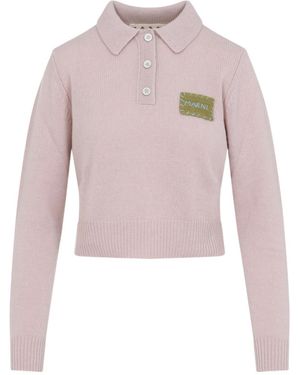 Marni Button Logo-Appliqué Polo Top - Pink