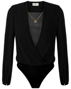 Elisabetta Franchi Necklace Embellished Georgette Bodysuit - Black