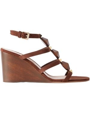 Gianvito Rossi Embellished Suede Wedge Sandals - Brown