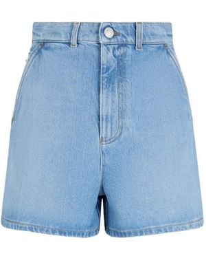 Emporio Armani Logo Patch Denim Shorts - Blue