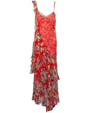 Etro Draped Asymmetric Ruffled Dress - Red
