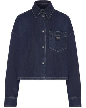 Prada Logo-Plaque Denim Jacket - Blue