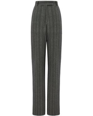 Ferragamo Ferragamo Straight-Leg Chevron Tailored Pants - Gray