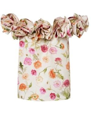 Carolina Herrera Floral-Appliqué Off-Shoulder Cotton-Blend Top - White