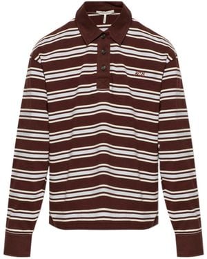 Rag & Bone Striped Long Sleeve Polo T-Shirt - Red