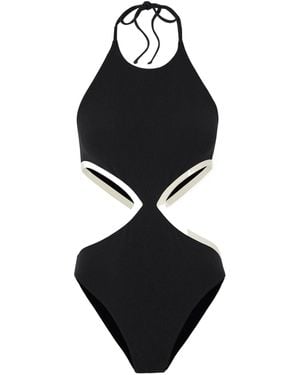 Lisa Marie Fernandez Cutout Two-Tone Stretch Crepe Halter One-Piece Swimsuit - Black