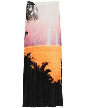 Rabanne Palm Print Midi Skirt - Pink