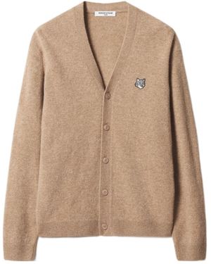 Maison Kitsuné Fox Head Lambswool Comfort Cardigan - Natural