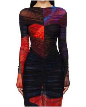 Mugler Ruched Mesh Bodysuit - Red