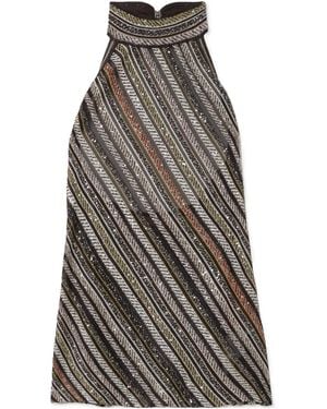 Missoni Sequined Striped Crochet-Knit Halterneck Top - Gray