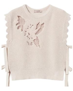 Twinset Embroidered Lace-Detail Top - Natural