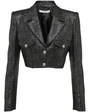 Alessandra Rich Metallic Tweed Cropped Jacket - Black