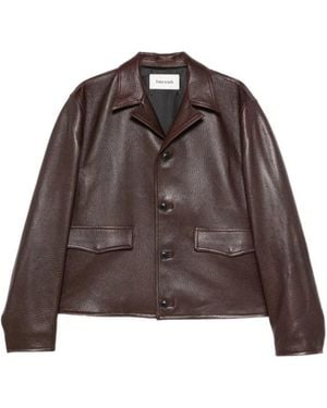 Tonywack Leather Jacket With Flap Pockets - Brown